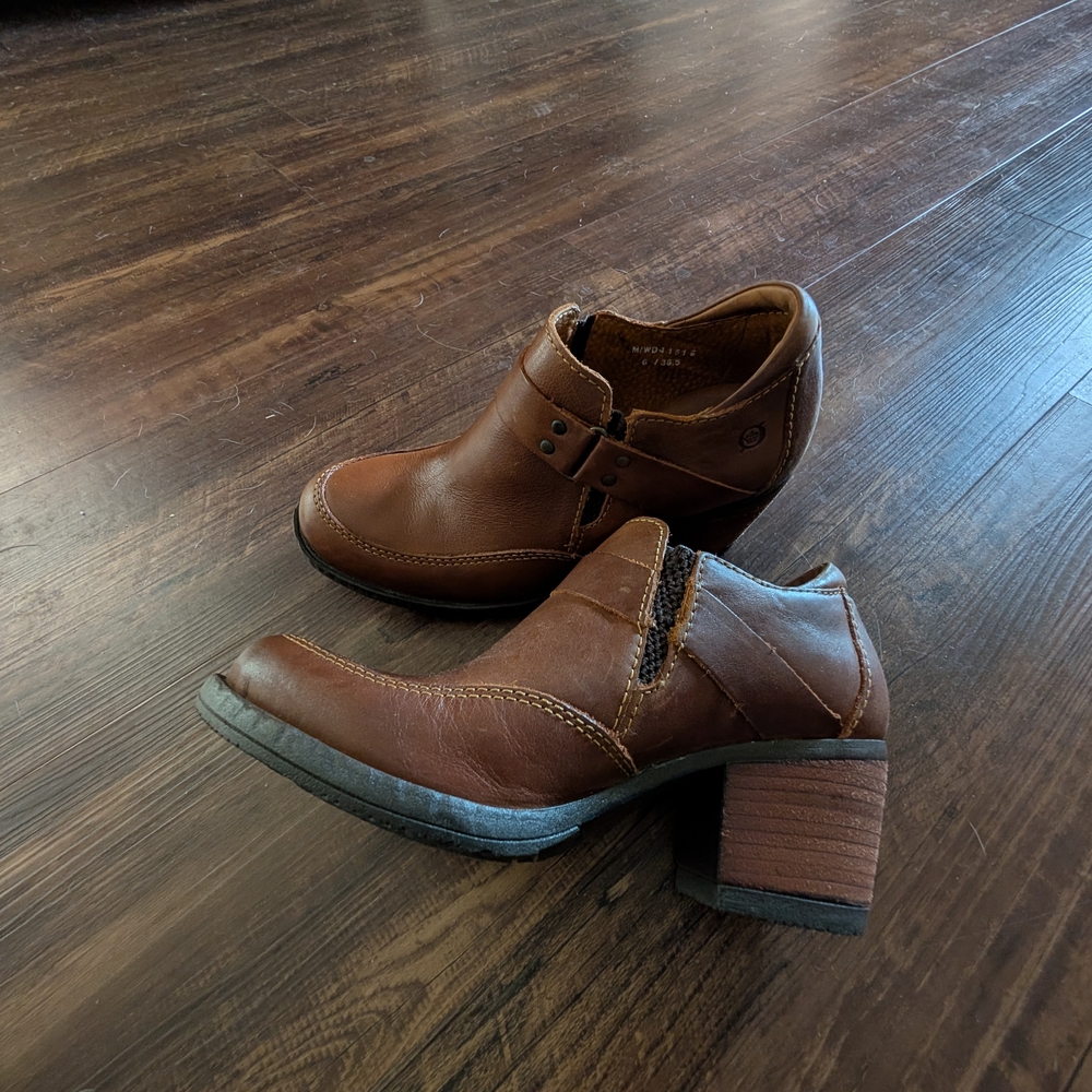 Born Cognac Brown Leather Heeled Booties